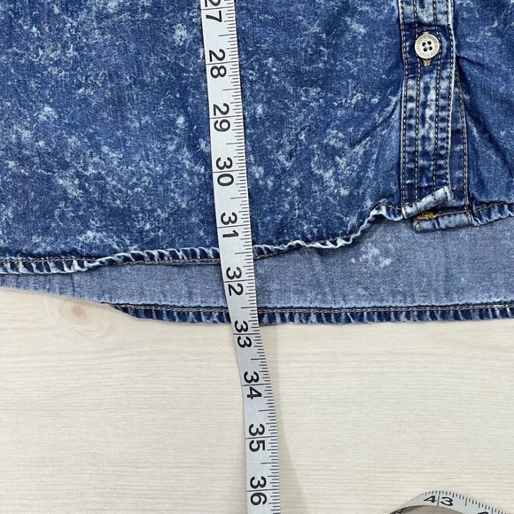 True Religion Denim Dress Small Chambray Blue Splattered Western - Picture 13 of 14